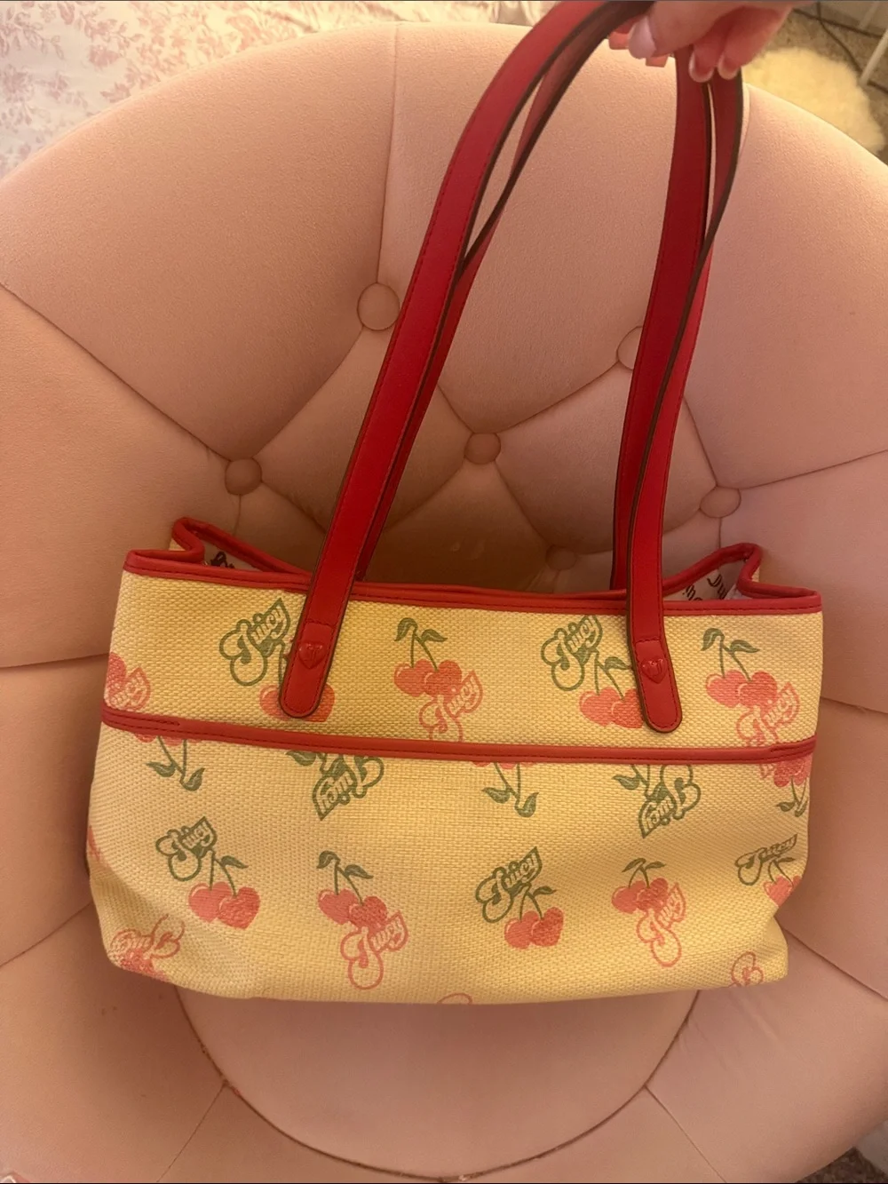 Juicy Couture Cherry Print Canvas Tote Bag